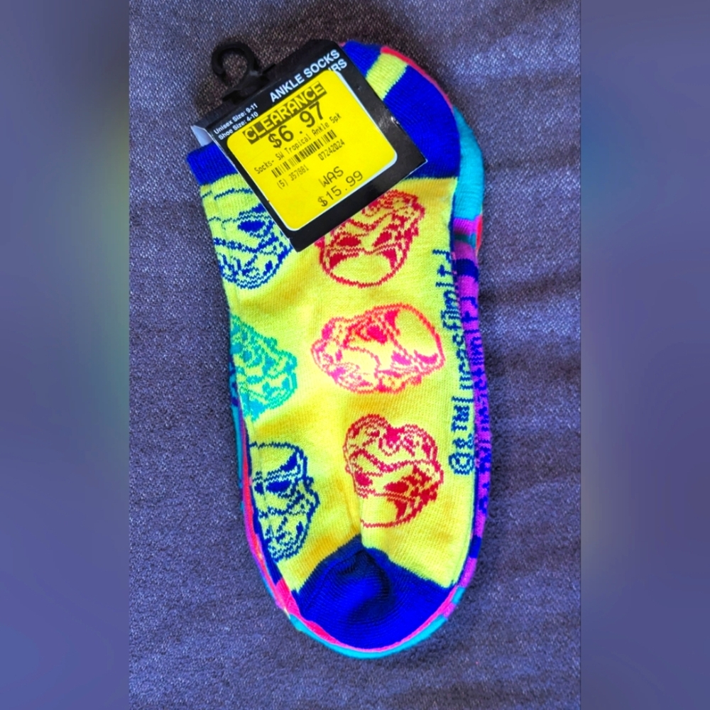 Star Wars 5 pk Tropical Color Ankle Socks - Unisex Adult 9-11